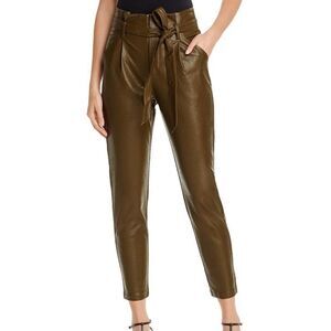 Lucy Paris Faux Leather Paperbag-Waist Pants Dark Green Size XS